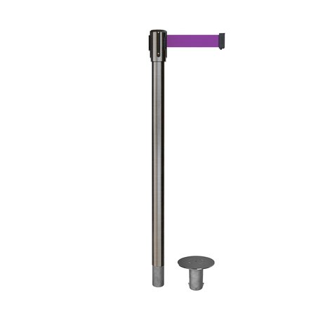 MONTOUR LINE Retractable Belt Removable Stanchion, 2ft Sat.Steel Post  9ft. Purple MX530R-SS-PE-90